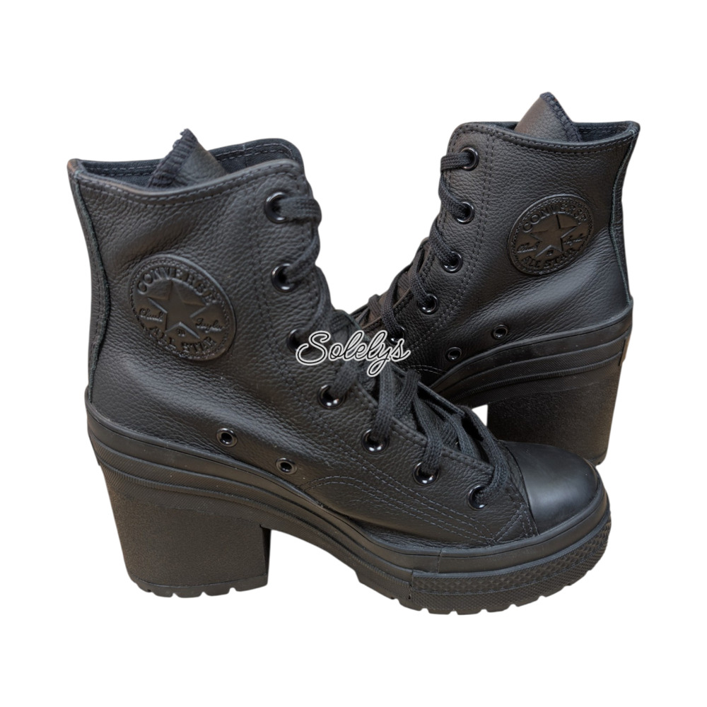 Converse Chuck 70 De Luxe Heel Leather Black Monochrome Sneaker Boot Womens 7